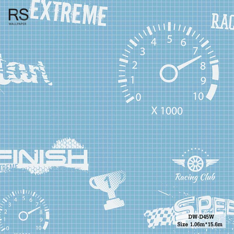 วอลเปเปอร์ห้องเด็ก ลายตารางแข่งรถ พื้นสีฟ้า DW-D45W
