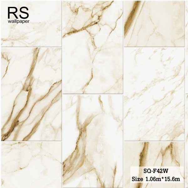 วอลเปเปอร์ ลายกระเบื้องหินอ่อน สีครีมน้ำตาล ปนลายงานสีทอง SQ-F42W