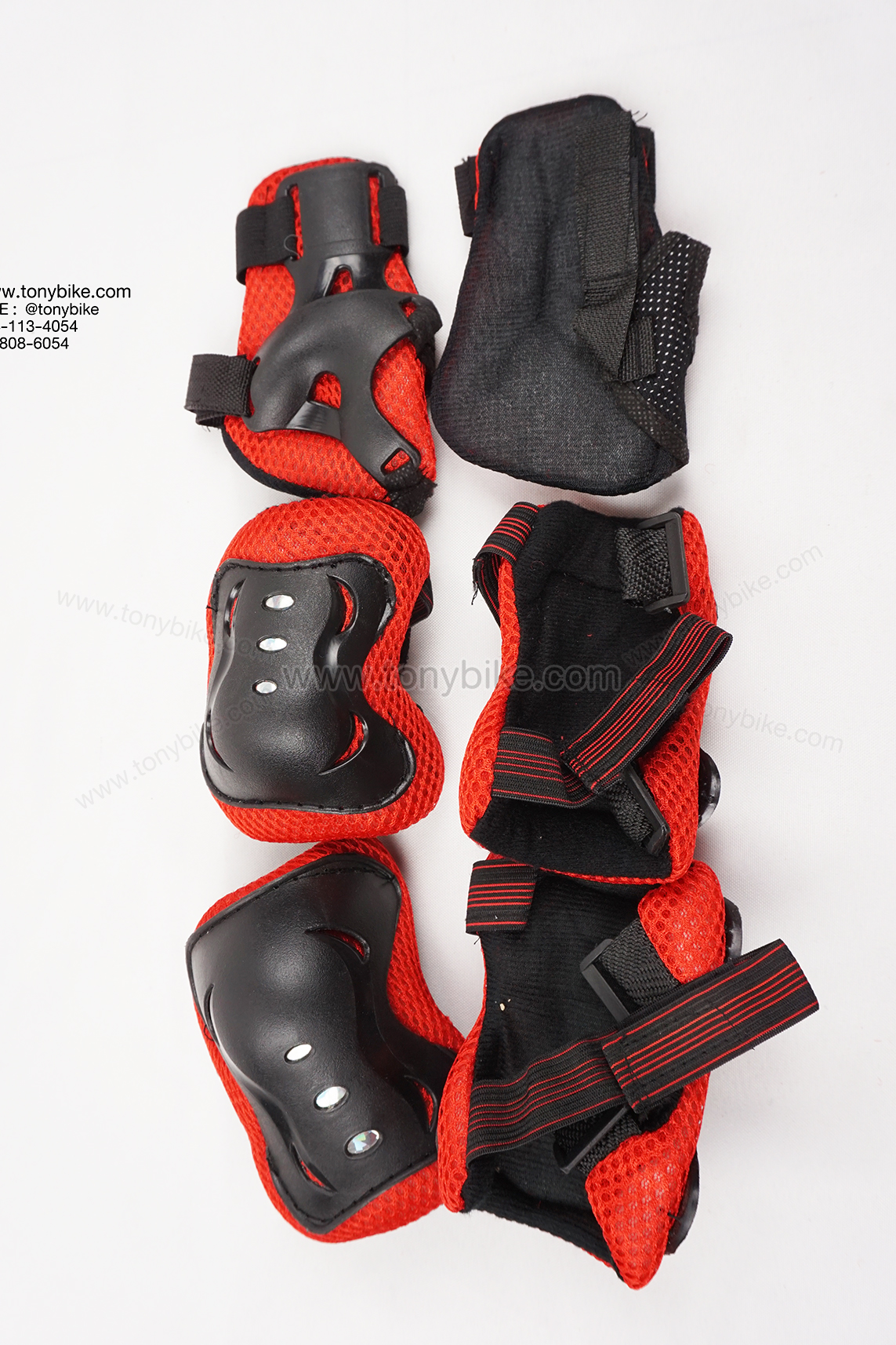 สนับเข่าเด็ก 6 ชิ้น สนับเข่า สนับศอก สนับมือ สีแดงดำ