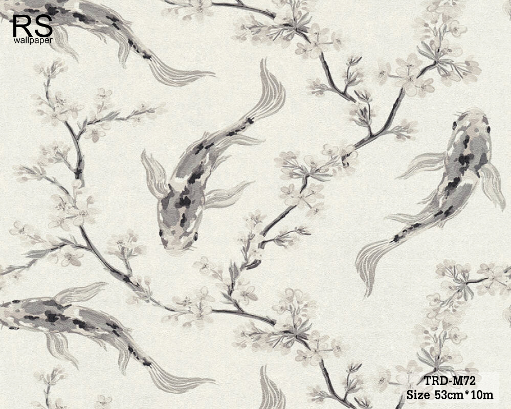 วอลเปเปอร์ วินเทจลายดอกไม้ ปลาคราฟ พื้นสีขาวหม่น TRD-M72