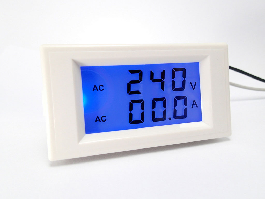 AC 2-in-1 Voltmeter/Ammeter 200-450V 0-50A LCD with Backlight Display [White Cover]