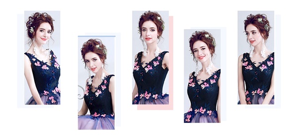 DL026 - **พรีออเดอร์** ชุดราตรี เดรสยาวออกงาน (Night party dresses) ชุดไปงานแต่งงานสวยๆ "ธีมสีน้ำเงินครามปักดอกชมพู "