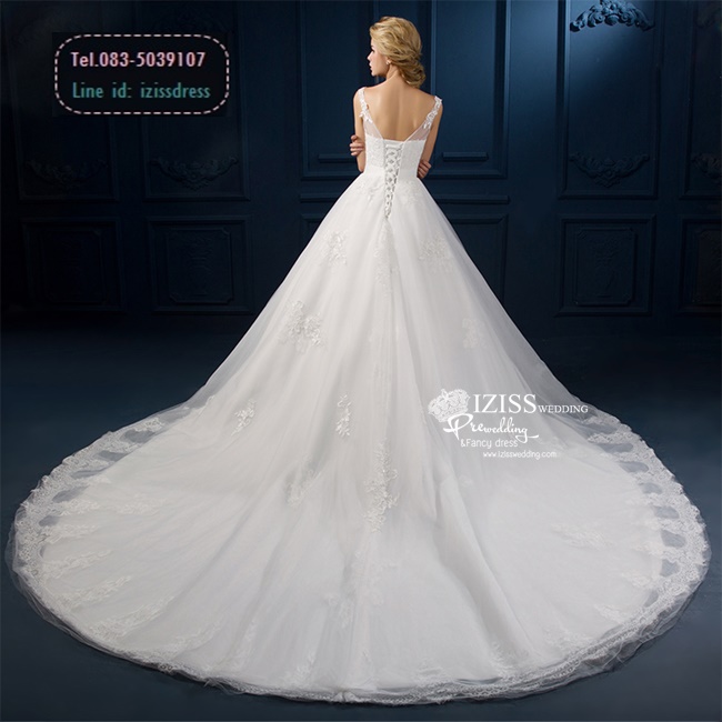 BR171 **พรีออเดอร์แบบหางยาวค่ะ**ชุดแต่งงาน&ชุดเจ้าสาวแบบยาวสีขาวเกรดพรีเมี่ยม แขนกุด ซีทรูช่วงเนินอกด้วยผ้าตาข่ายโปร่งตกแต่งลายดอกไม้ เข็มขัดผ้าลูกไม้ปักมุก หรูหราน่ารัก สวยโดดเด่นไม่ซ้ำใคร