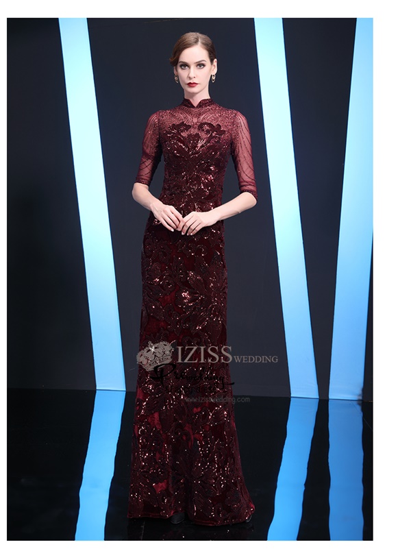 T025 **พรีออเดอร์เดรสชุดเลื่อมสีแดง สีน้ำเงิน สีดำ**ชุดราตรียาวเลื่อมทั้งชุด คอจีน แขนสั้น เล่นดีเทลซีทรูช่วงอกและแขน แต่งเลื่อมไม้ลายดอกไม้ เข้ารูปช่วงเอว กระโปรงทรงปล่อย สวยงามหรูหราไฮโซมากๆ ค่ะ