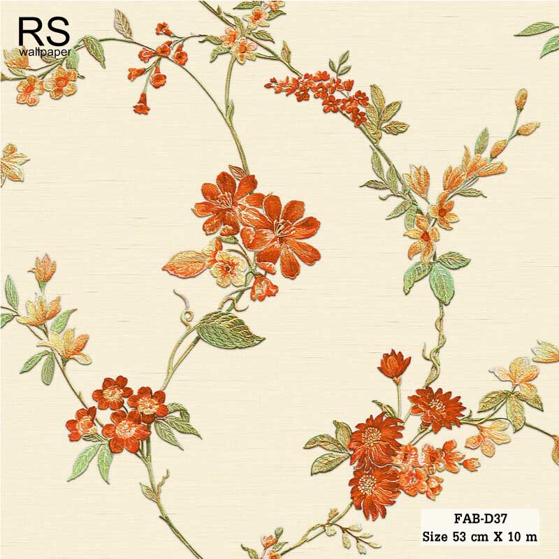 วอลเปเปอร์เทกเจอร์ผ้า ลายดอกไม้สีส้ม พื้นสีครีม FAB-D37