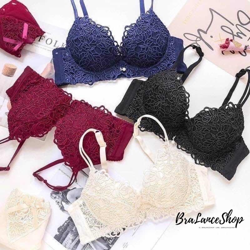 BLS✿3320 Setบรา+กกน. ชุดชั้นในลูกไม้ ปักนูนเรียบหรูดูแพง