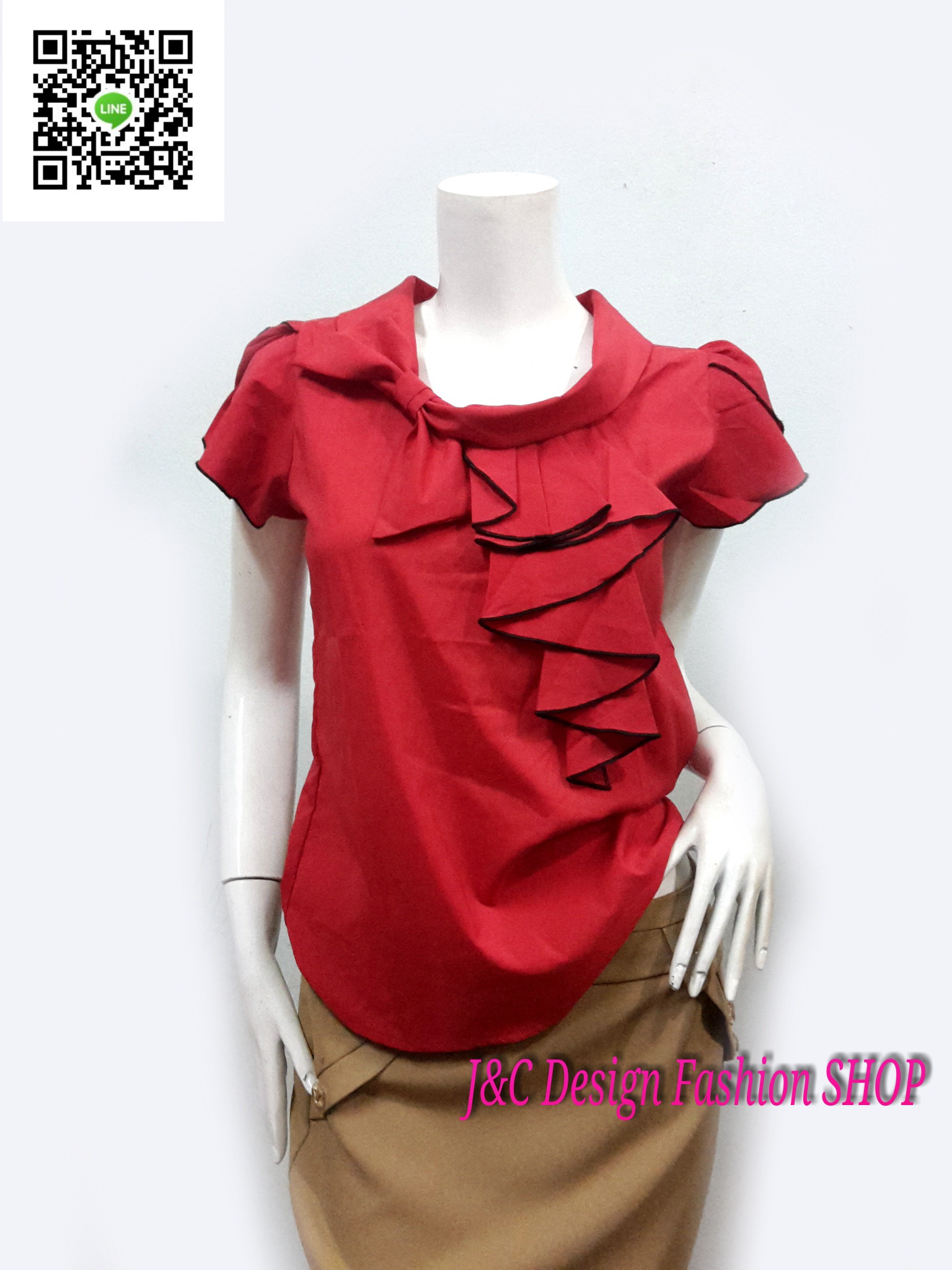 เสื้อผ้าฝ้ายสีแดงกุ้นดำ เสื้อผ้าไทยสีแดง เสื้อทำงานชีฟองสีแดง เสื้อชีฟองแต่งเกล็ดสีแดง เสื้อทำงานเกาหลี เสื้อสมัครงาน ชุดสมัครงาน เสื้อใส่กับผ้าถุง เสื้อใส่กับผ้าซิ่น