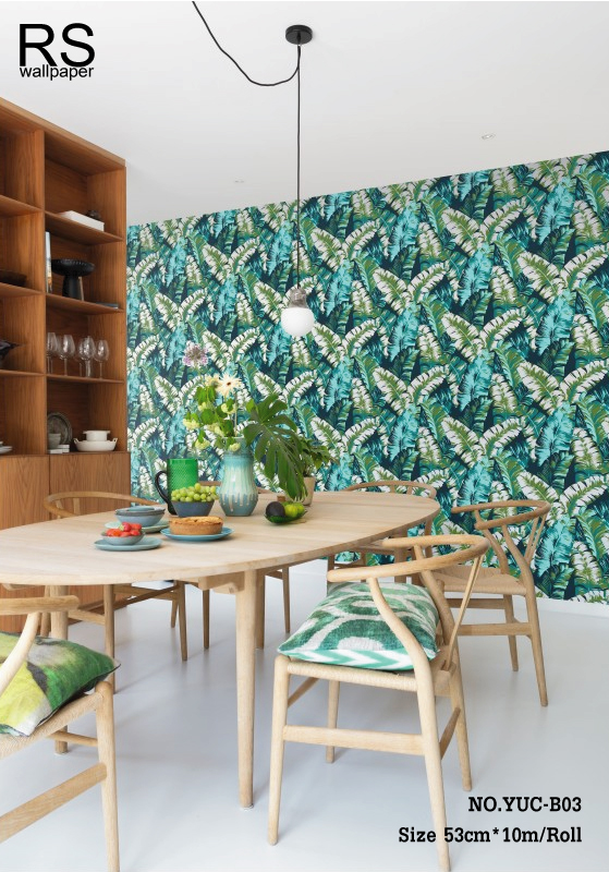 วอลเปเปอร์ลายใบตองพื้นสีน้ำเงิน (Tropical style) YUC-B03