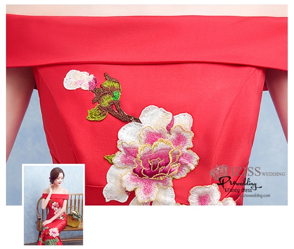 PW524 - **พรีออเดอร์ค่ะ** ชุดกี่เพ้าสีน้ำเงินเปิดไหล่ ชุดยกน้ำชา ชุดคู่ถ่ายพรีเวดดิ้ง (prewedding dress) & ชุดแต่งงานแฟนซี (Fancy wedding dress)ชายหญิง "ธีมสีน้ำเงิน"