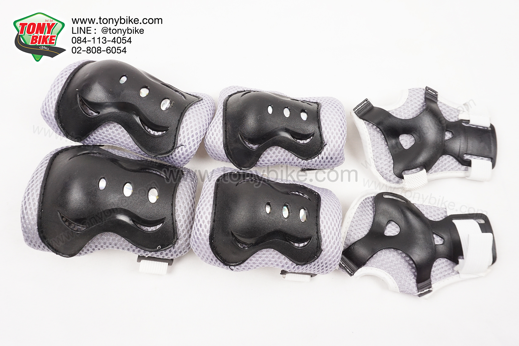 สนับเข่าเด็ก 6 ชิ้น สนับเข่า สนับศอก สนับมือ สีเทาดำ