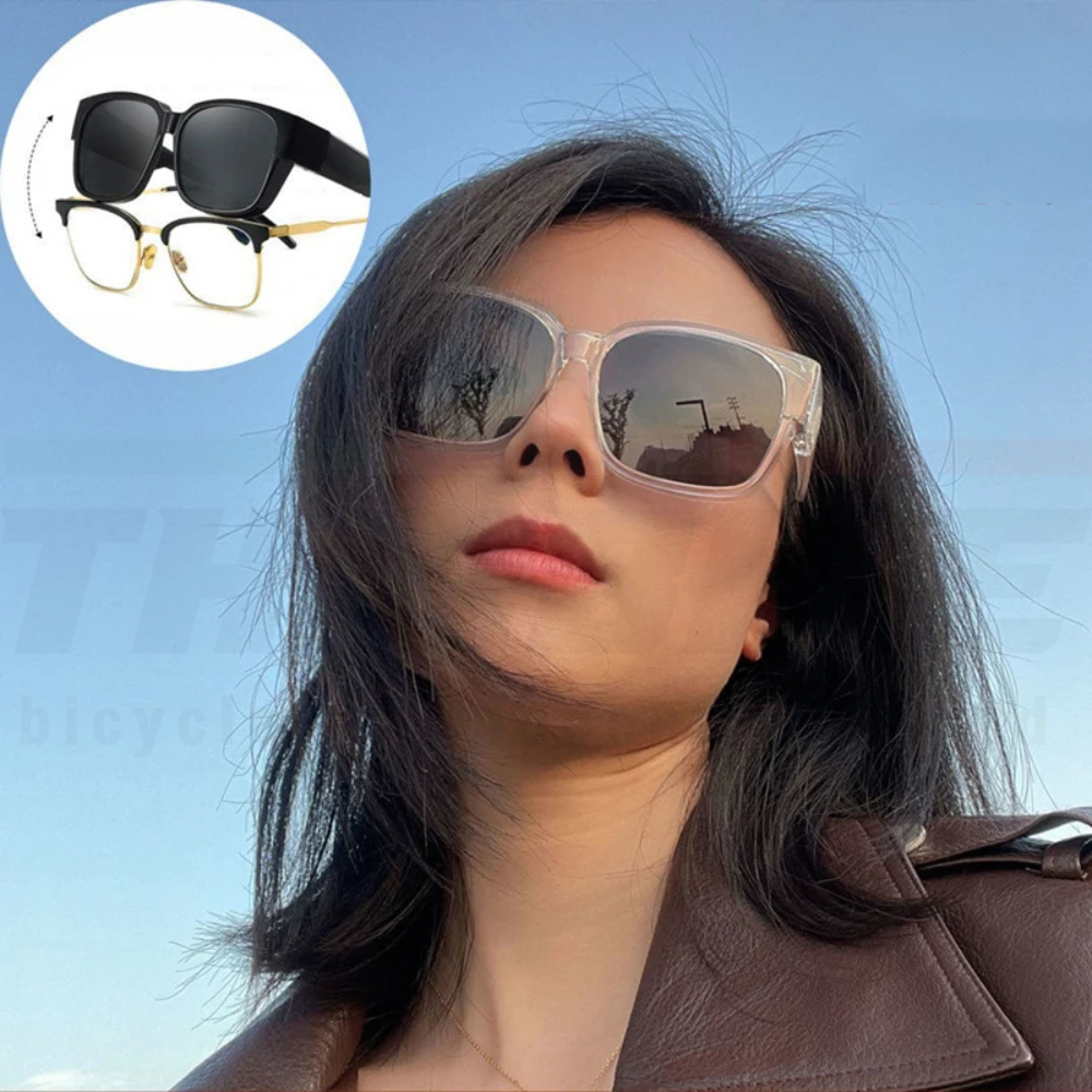 แว่นกันแดดสวมทับแว่นสายตาปั่นจักรยาน สำหรับผู้ชาย/ผู้หญิง ขับขี่-ท่องเที่ยว กลางวัน/กลางคืน UV400