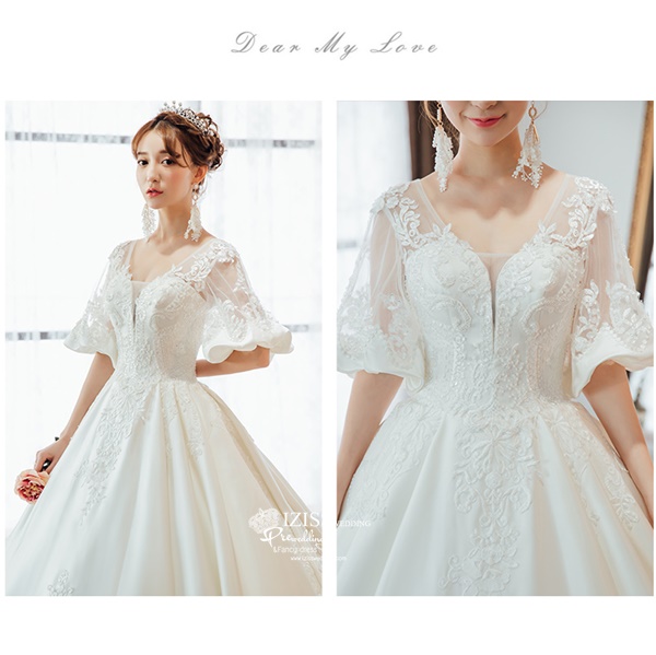 BR345 **พรีออเดอร์**ชุดแต่งงาน&ชุดเจ้าสาวแบบยาวอลังการ สีขาวเกรดพรีเมี่ยม หรูหราน่ารัก สวยโดดเด่นไม่ซ้ำใคร