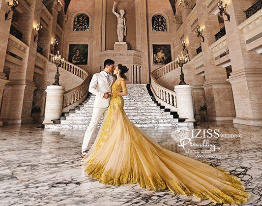 PW345-**พรีออเดอร์เฉพาะชุดผู้หญิง**ชุดคู่ถ่ายพรีเวดดิ้ง (prewedding dress) & ชุดแต่งงานแฟนซี (Fancy wedding dress)ชายหญิง "ธีมสีเหลือง-ขาว"