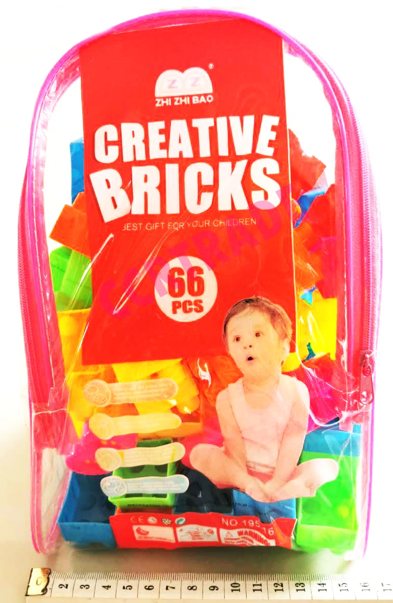 บล็อคตัวต่อสีสด 66 ชิ้น+กระเป๋า 15x22 ซม.(1x3)