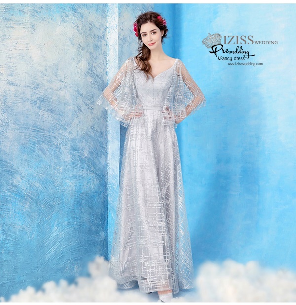 DL063 - **พรีออเดอร์** ชุดราตรี เดรสยาวออกงาน (Night party dresses) ชุดไปงานแต่งงานสวยๆ "ธีมสีเงินแต่งกลิตเตอร์"