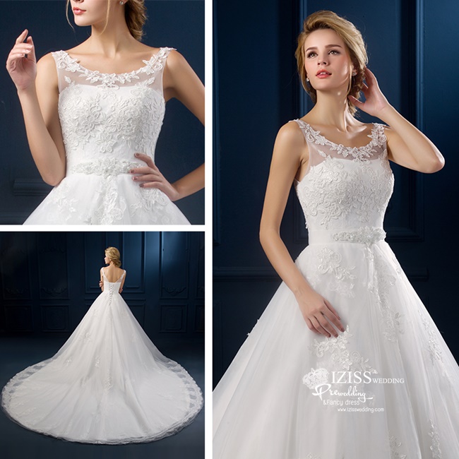 BR171 **พรีออเดอร์แบบหางยาวค่ะ**ชุดแต่งงาน&ชุดเจ้าสาวแบบยาวสีขาวเกรดพรีเมี่ยม แขนกุด ซีทรูช่วงเนินอกด้วยผ้าตาข่ายโปร่งตกแต่งลายดอกไม้ เข็มขัดผ้าลูกไม้ปักมุก หรูหราน่ารัก สวยโดดเด่นไม่ซ้ำใคร