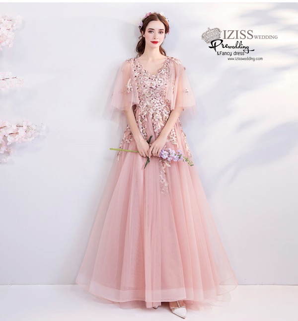 DL079 - **พรีออเดอร์** ชุดราตรี เดรสยาวออกงาน (Night party dresses) ชุดไปงานแต่งงานสวยๆ "ธีมสีทองปักดอก 3D"