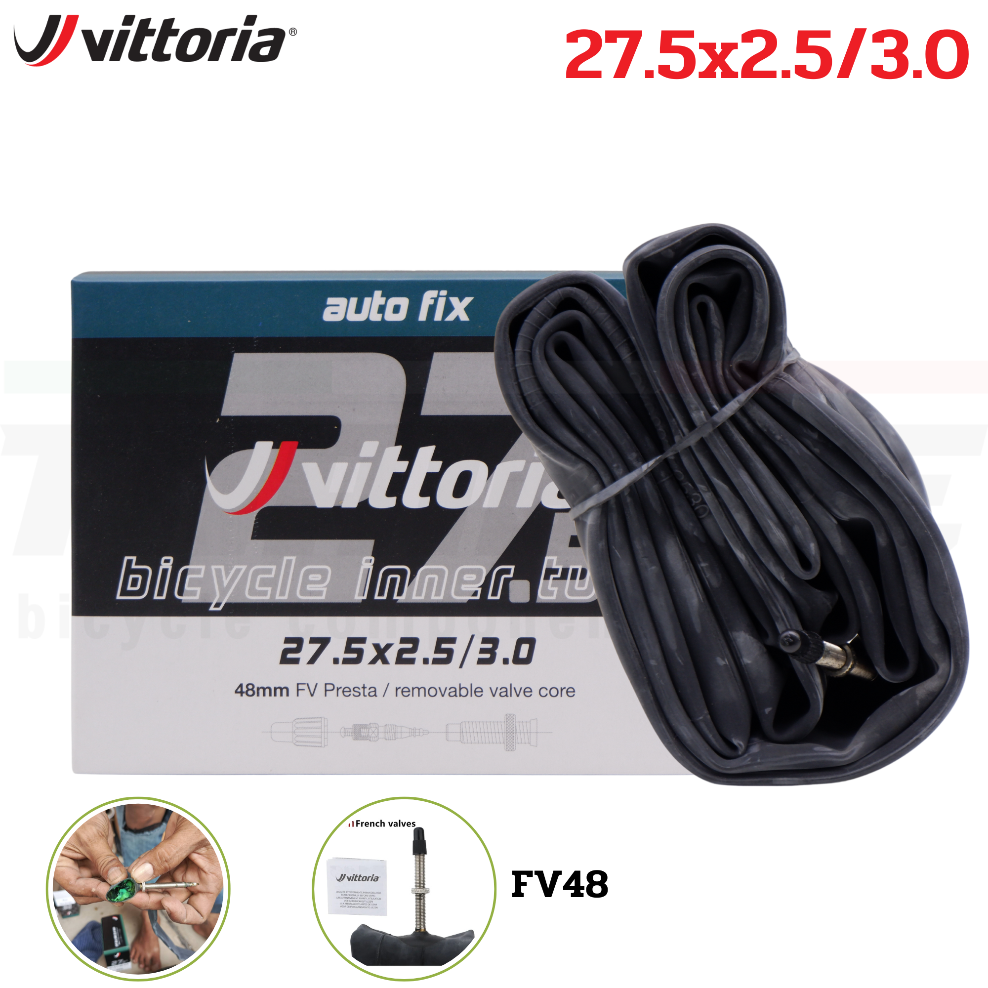 ยางในจักรยานกันรั่ว เสือหมอบ เสือภูเขาVittoria Auto Fix 700x23/28 700x28/42 27.5X1.95/2.5 29x1.95/2.5 Presta Tube FV48