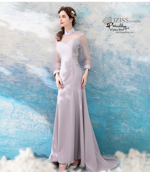 DL059 - **พรีออเดอร์** ชุดราตรี เดรสยาวออกงาน (Night party dresses) ชุดไปงานแต่งงานสวยๆ "ธีมสีเทาแต่งเพชร"