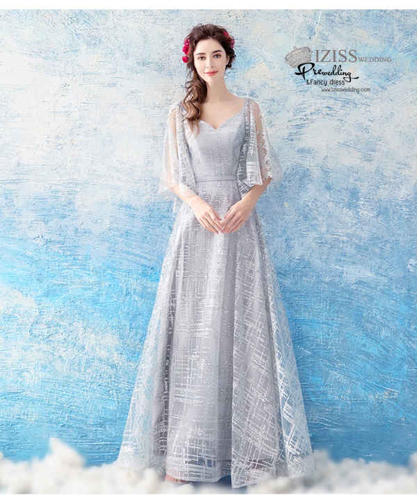 DL063 - **พรีออเดอร์** ชุดราตรี เดรสยาวออกงาน (Night party dresses) ชุดไปงานแต่งงานสวยๆ "ธีมสีเงินแต่งกลิตเตอร์"