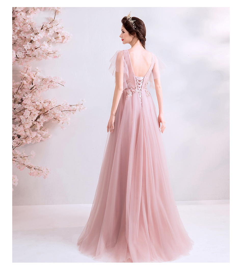 DL115 - **พรีออเดอร์** ชุดออกงานสีชมพู ชุดราตรี เดรสยาวออกงาน (Night party dresses) ชุดไปงานแต่งงานสวยๆ "ธีมสีชมพู"