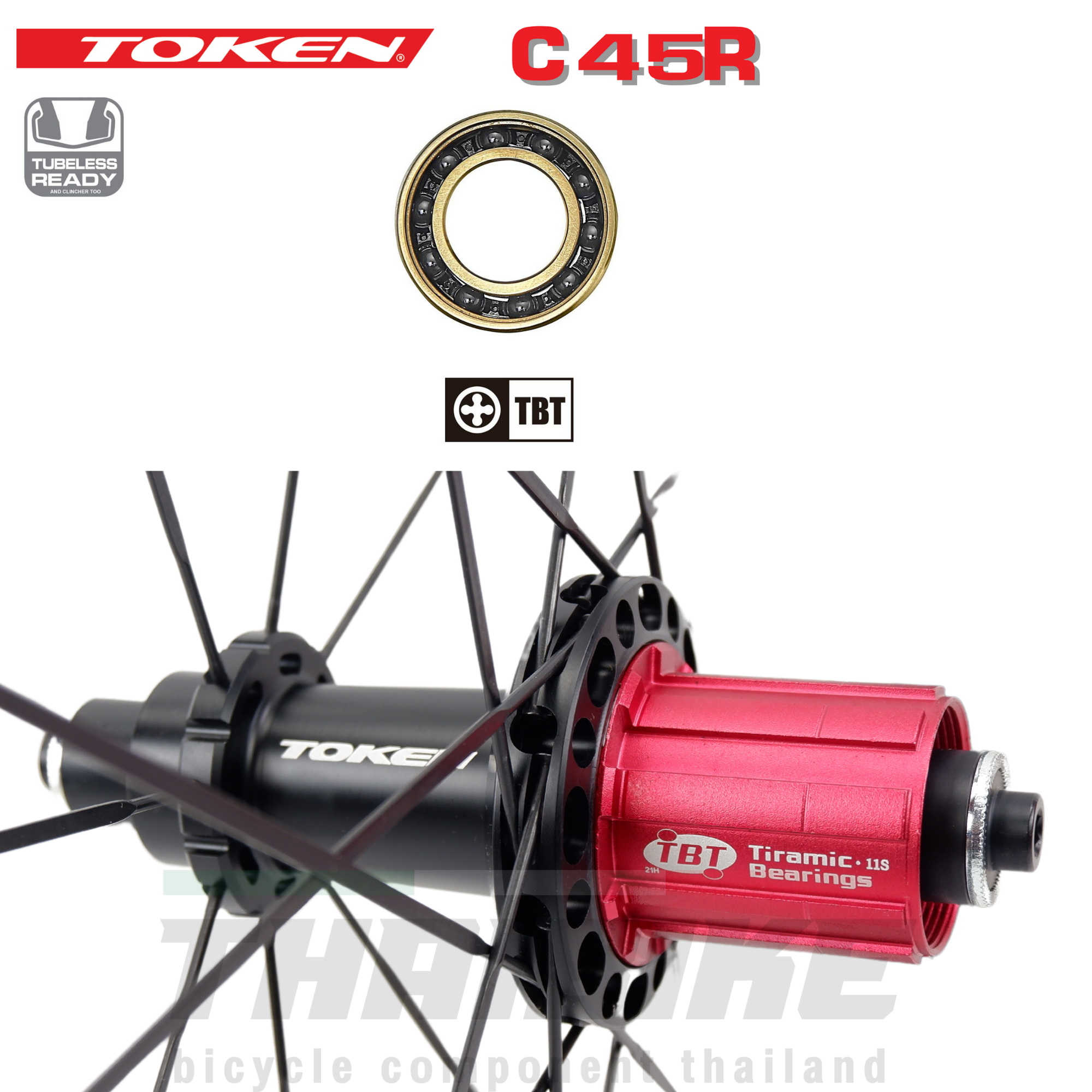 ล้อจักรยานเสือหมอบคาร์บอน TOKEN C45R/C45D แบบเซรามิค FULL CARBON