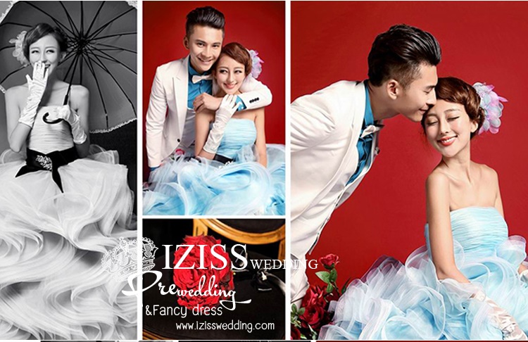 PW259- **พรีออเดอร์เฉพาะชุดผู้หญิง** ชุดคู่ถ่ายพรีเวดดิ้ง (prewedding dress) & ชุดแต่งงานแฟนซี (Fancy wedding dress)ชายหญิง "ธีมสีฟ้าขาว"