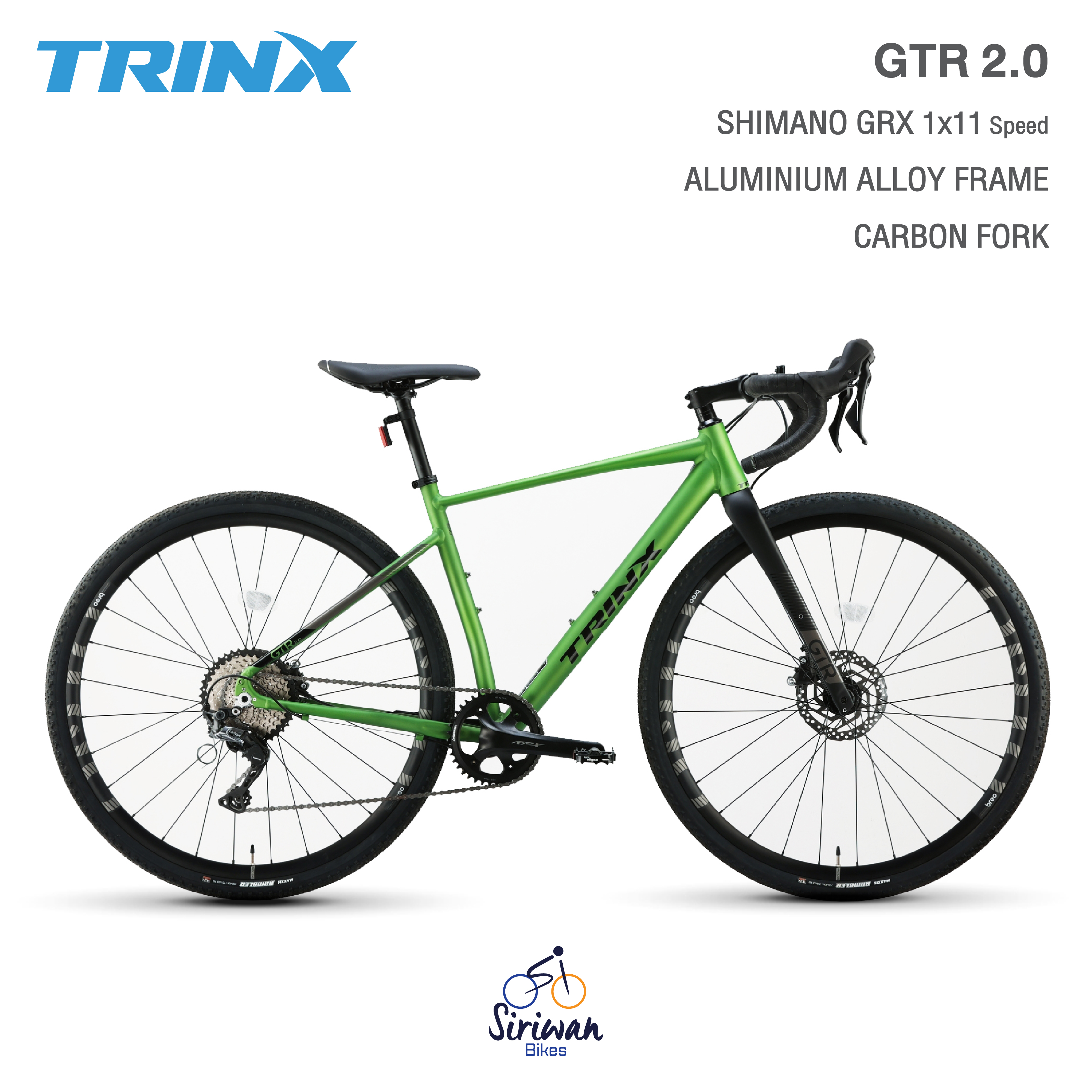 TrinX : GTR 2.0 จักรยาน Gravel Bike เกียร์ SHIMANO GRX 11SP ดิสก์น้ำมัน SHIMANO GRX ดุมแบริ่ง แกนสอด THRU AXLE ตะเกียบ CARBON T700