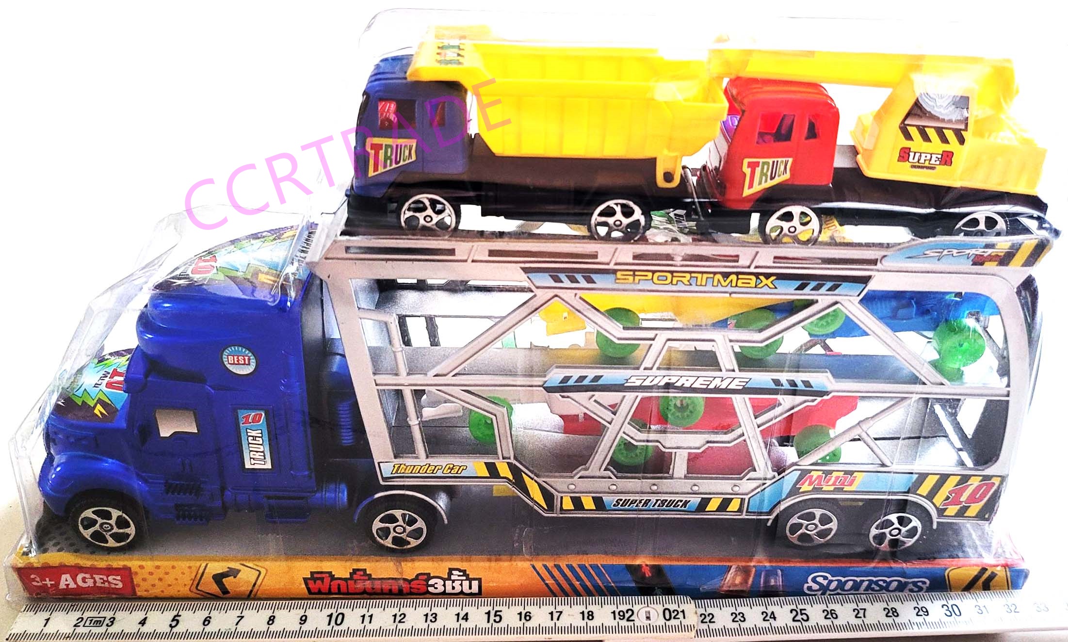 รถบรรทุกสีสด 3 ชั้น มีลานฝาครอบ 18.5x34 ซม.(รุ่นใหม่)(1x3)