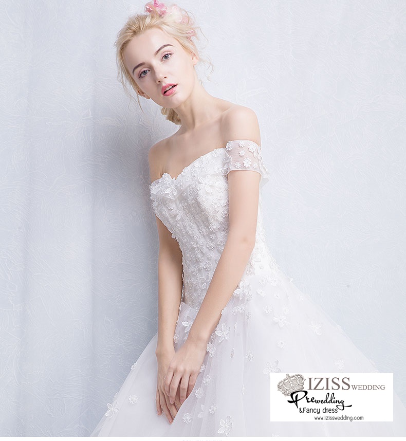 ฺBR103 **พรีออเดอร์**ชุดแต่งงาน&ชุดเจ้าสาวแบบยาวสีขาวเกรดพรีเมี่ยม เปิดไหล่ มีแขน หรูหราน่ารัก สวยโดดเด่นไม่ซ้ำใคร