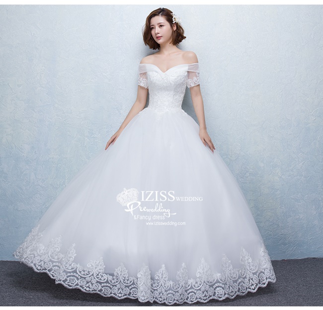 BR132 **พรีออเดอร์**ชุดแต่งงาน&ชุดเจ้าสาวแบบยาวสีขาวเกรดพรีเมี่ยม เปิดไหล่ มีแขน หรูหราน่ารัก สวยโดดเด่นไม่ซ้ำใคร