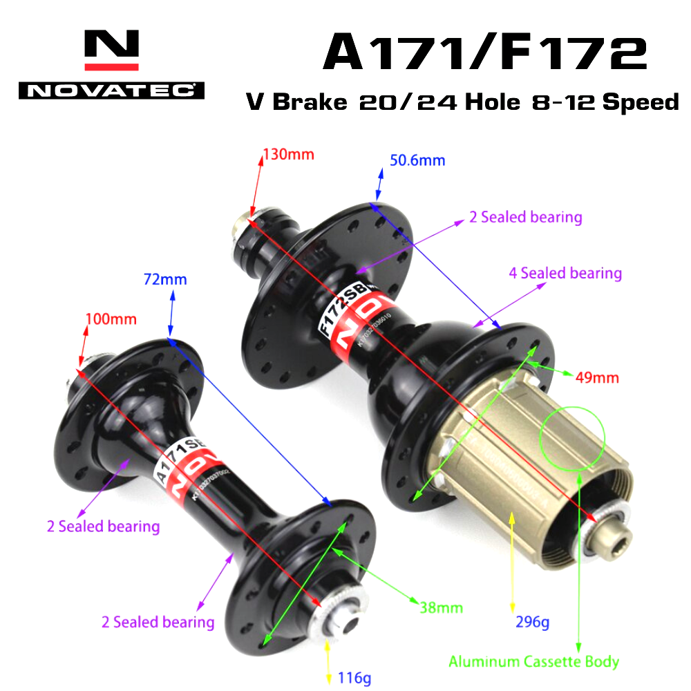 ดุมจักรยานวีเบรค 20/24 Novatec A171SB/F172SB พร้อมแกนปลด เสือหมอบ