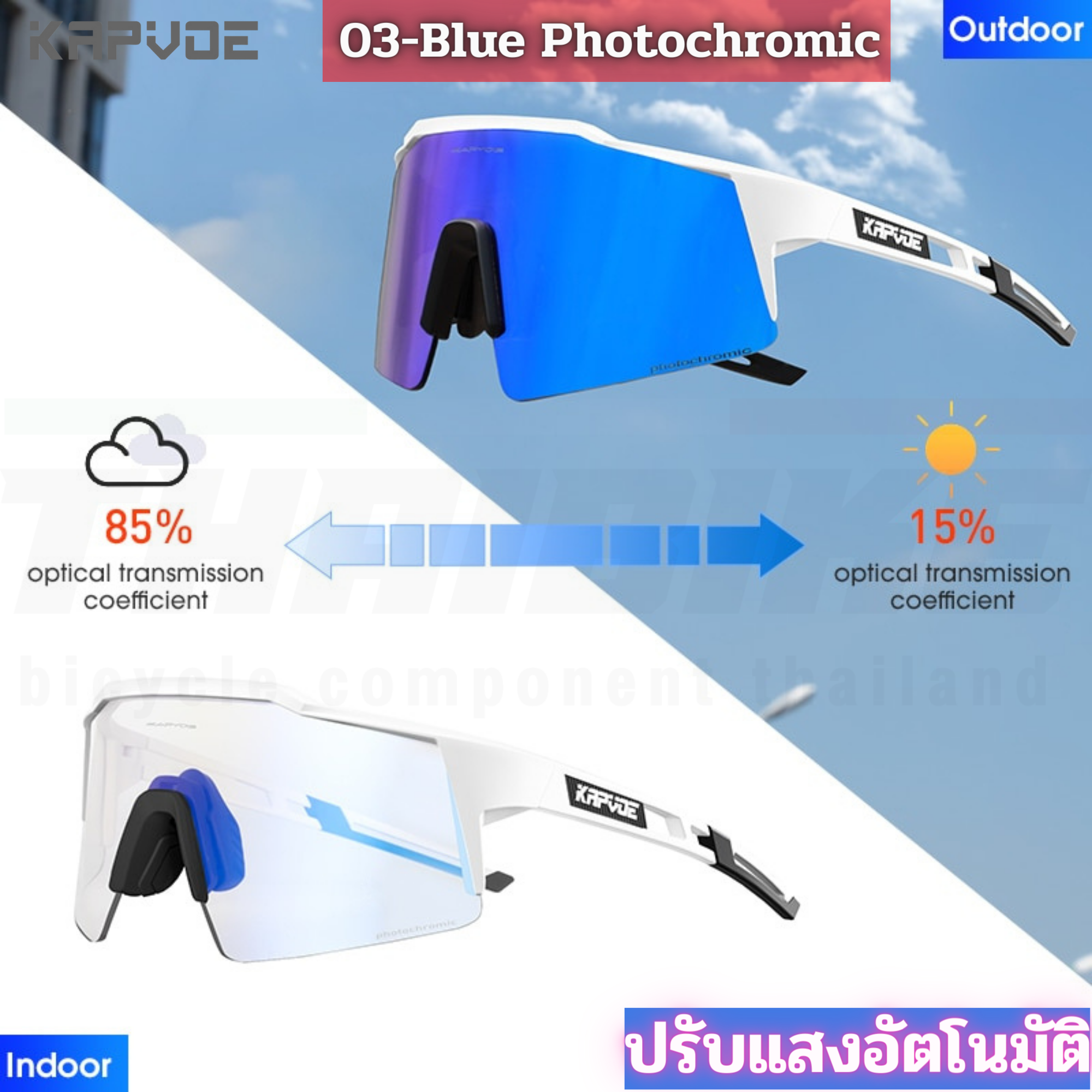 แว่นตาปั่นจักรยานแบบปรับแสงอัตโนมัติ KAPVOE Photochromic UV400 KE9023