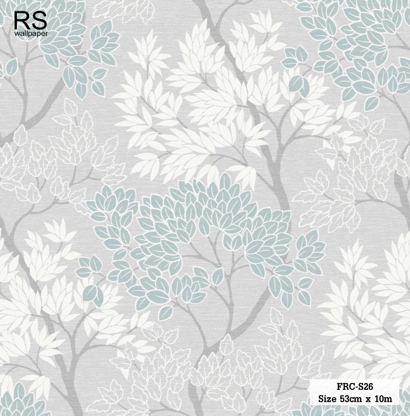 วอลเปเปอร์ ลายใบไม้สีฟ้า พื้นสีเทา FRC-S26