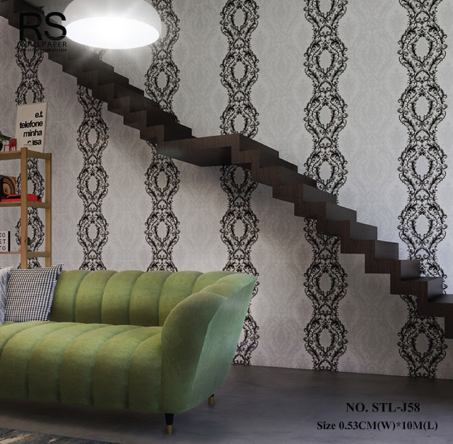 วอลเปเปอร์ ลายหลุยส์สีดำ พื้นสีขาว No.STL-J58
