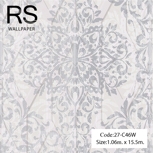 วอลเปเปอร์ลายหลุยส์คลาสสิคเรียบหรูโทนสีขาวมุกลายสีดำ 27-C46W