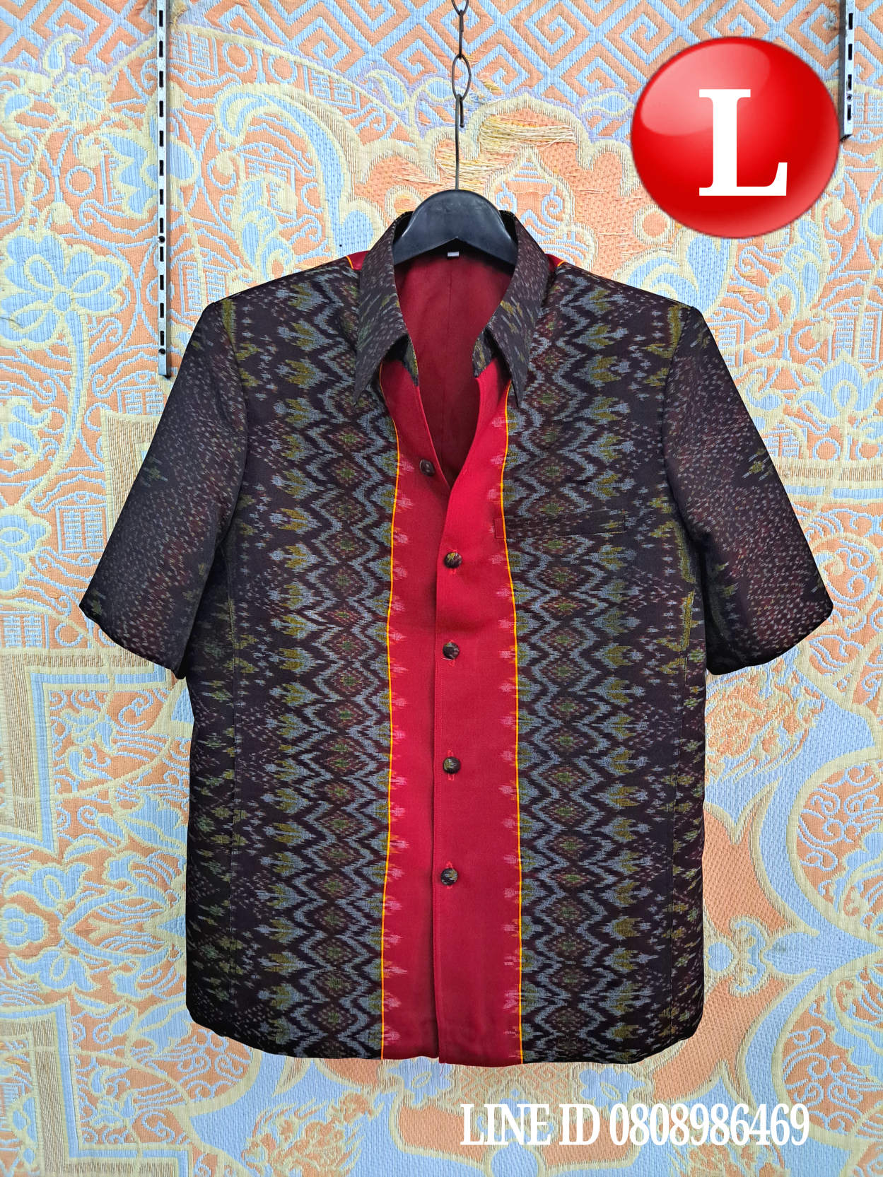 เสื้อสูทชายฝ้ายแท้มัดหมี่ตีนแดงทอมือ เสื้อสูทชายฝ้ายแท้ สูทผ้าไทยชาย ซาฟารีผ้าไทยชาย สูทผ้าฝ้ายมัดหมี่ตีนแดง
