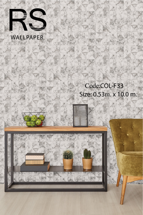 วอลเปเปอร์ลายเหล็กคล้ายยื่นออกมาแบบ3มิติโทนสีสนิมขาวอมเทาครีม COL-F33