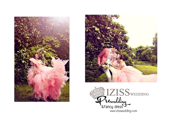 PW026 - **พร้อมส่งชุดผญ.สีชมพู+ชุดผช.สีส้มพาสเทล** ชุดคู่ถ่ายพรีเวดดิ้ง (prewedding dress) & ชุดแต่งงานแฟนซี (Fancy wedding dress)ชายหญิง "ธีมสีชมพูโอโรส"
