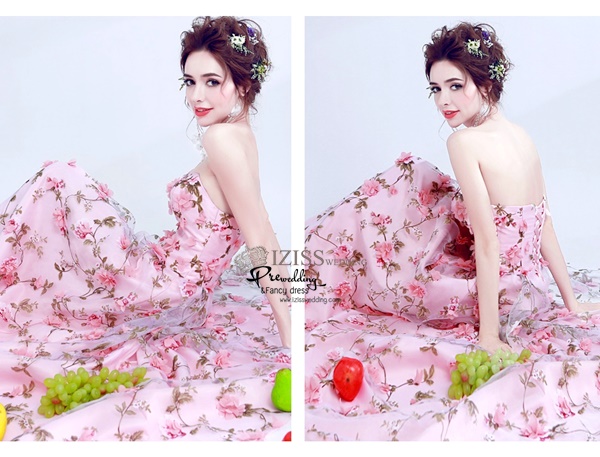 DL029 - **พรีออเดอร์** ชุดราตรี เดรสยาวออกงาน (Night party dresses) ชุดไปงานแต่งงานสวยๆ "ธีมสีชมพูแต่งดอก 3D"