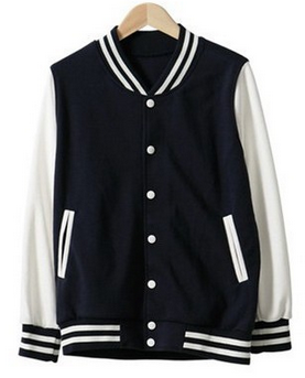 เสื้อเบสบอลสีกรมแขนขาว Baseball Jacket Navy-White