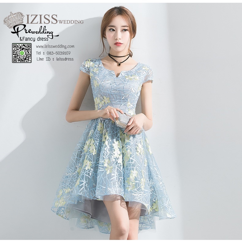 DS033 - **Pre order** ชุดราตรี เดรสสั้นออกงาน (short dresses) ชุดไปงานแต่งงานสวยๆ "ธีมสีฟ้า"