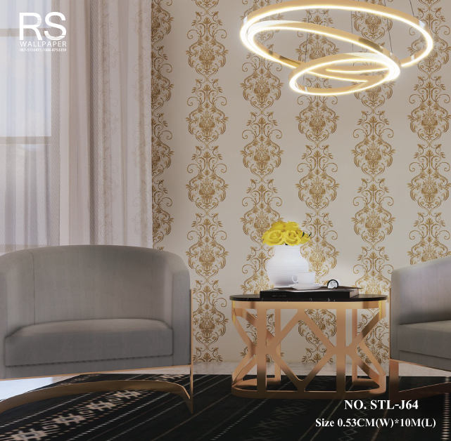 วอลเปเปอร์ ลายหลุยสีน้ำตาลทอง พื้นสีน้ำตาลอ่อน No.STL-J64