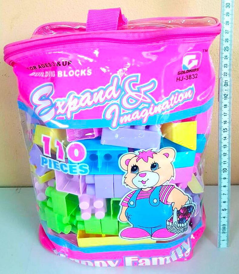 บล็อคตัวต่อสีหวาน 110 ชิ้นถุงชมพู 28.5 ซม.(1x3)