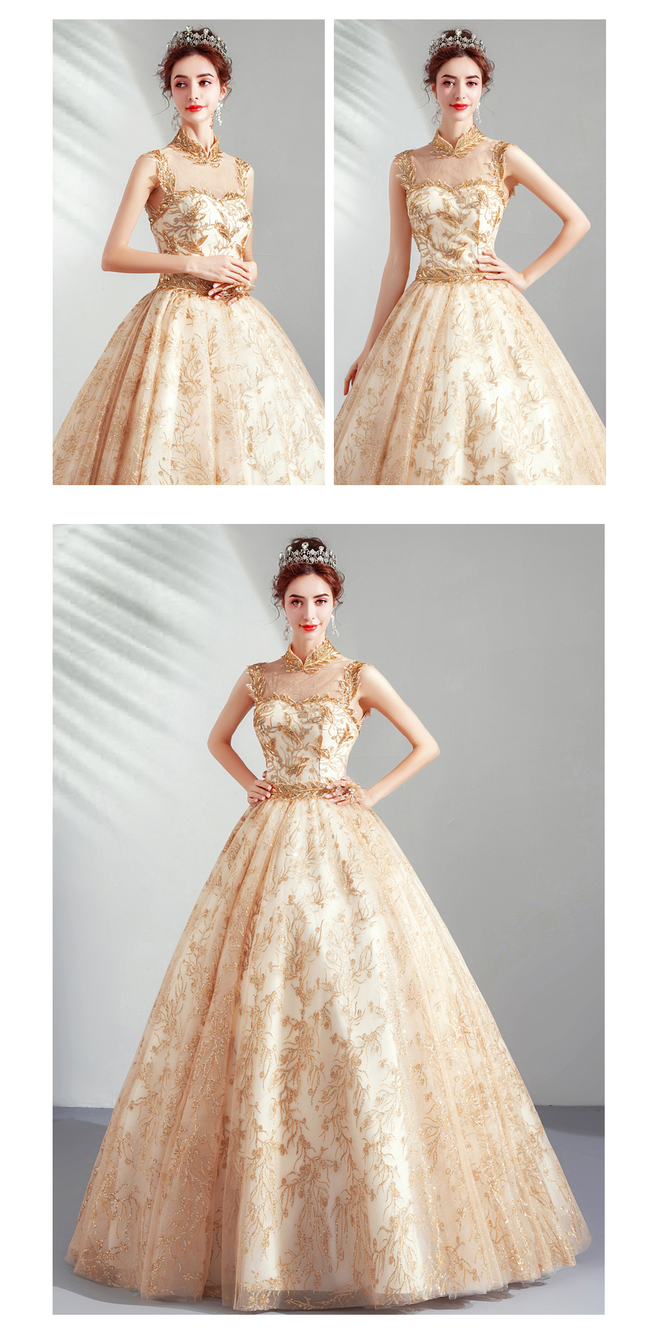 DL096 **พรีออเดอร์** ชุดออกงานสีทอง ชุดราตรี เดรสยาวออกงาน (Night party dresses) ชุดไปงานแต่งงานสวยๆ "ธีมสีทอง