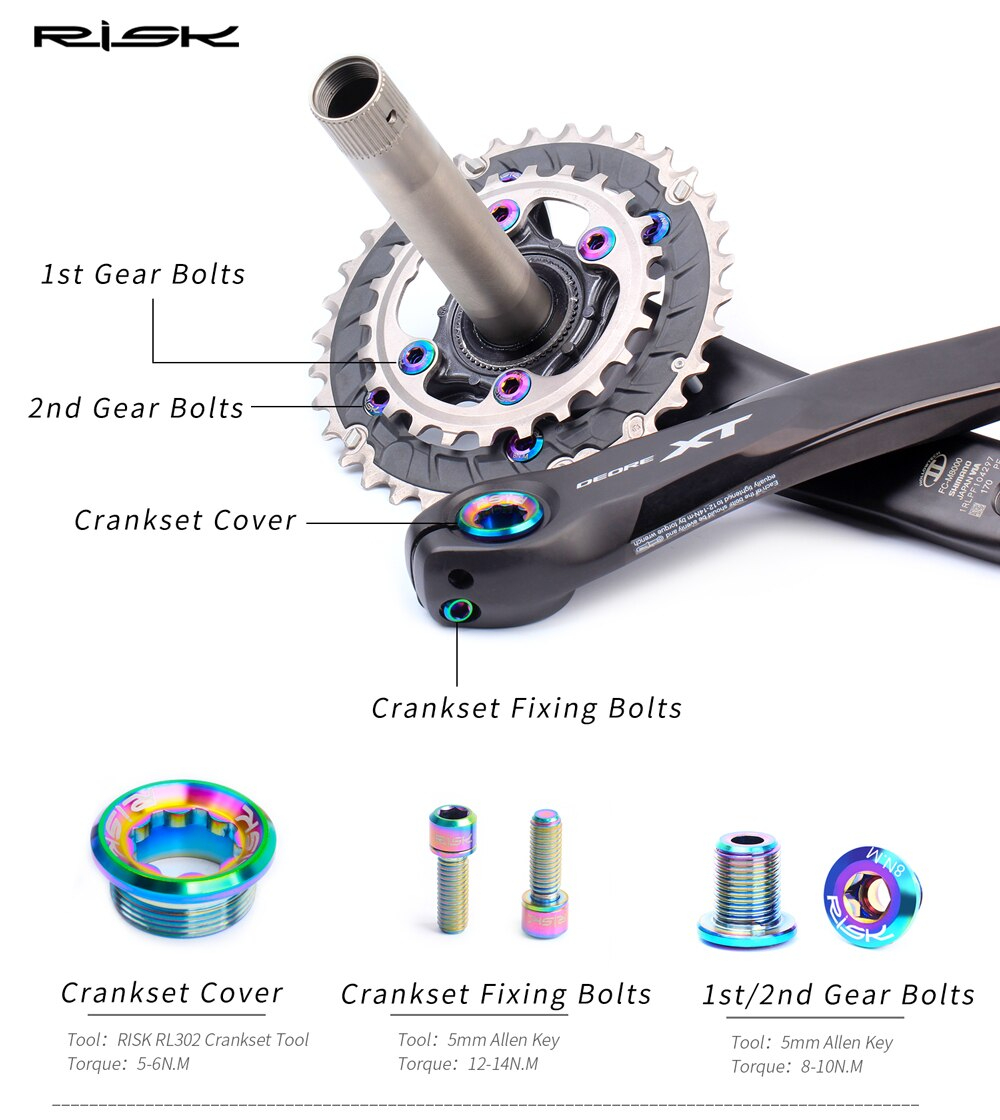 ชุดเซ็ตน็อตไทเทเนี่ยมแท้ RISK สำหรับชุดขับจักรยาน SHIMANO XT M7000 M8000 Titanium Bolts Screws