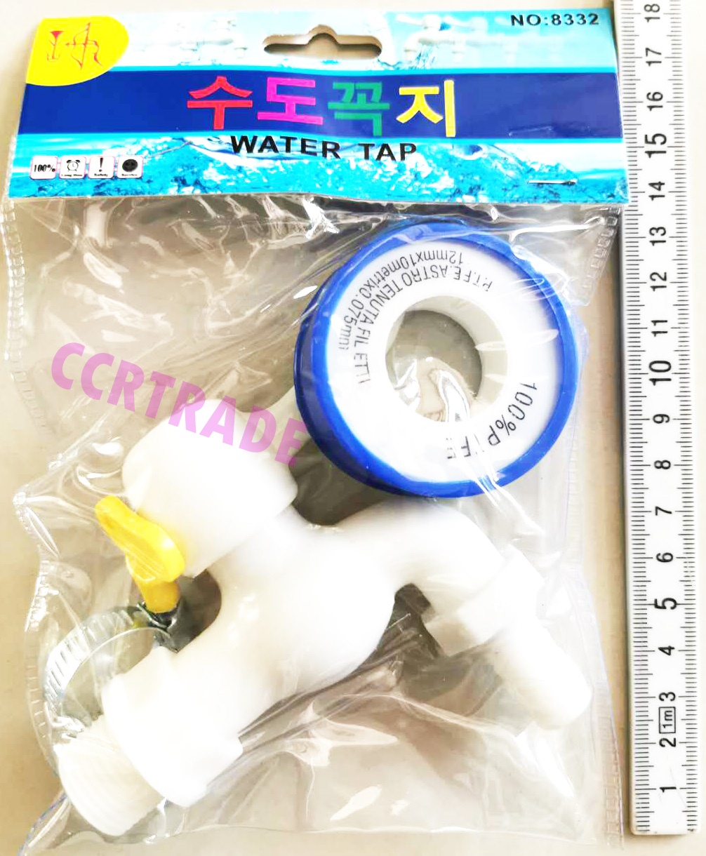 ก็อกน้ำ+เทปกันน้ำ+รัดท่อถุง PVC 18 ซม.