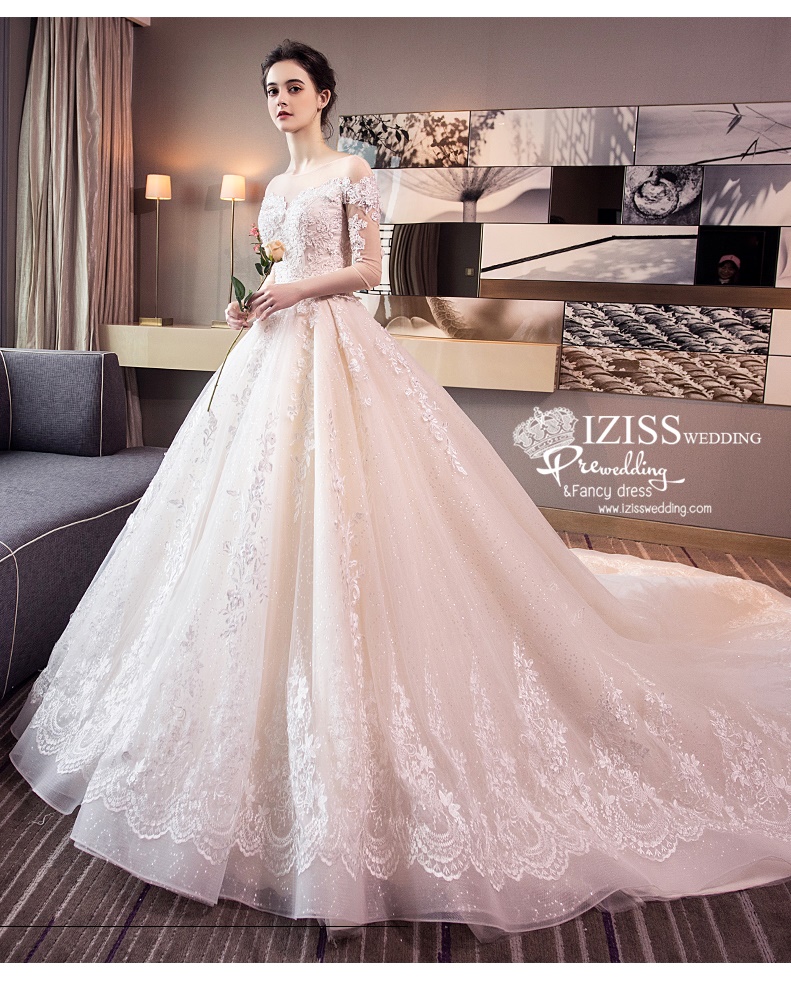 BR331 **พรีออเดอร์**ชุดแต่งงาน&ชุดเจ้าสาวแบบยาวอลังการ สีขาวเกรดพรีเมี่ยม หรูหราน่ารัก สวยโดดเด่นไม่ซ้ำใคร