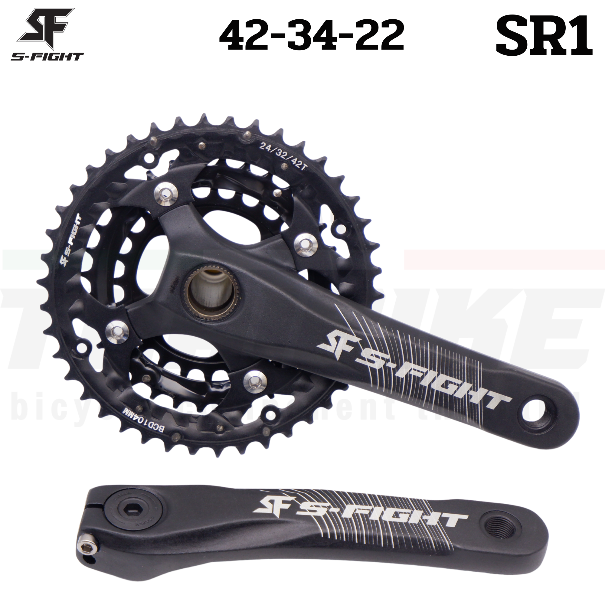 ชุดขาจานจักรยานเสือภูเขา S-FIGHT แบบ 3ชั้น รุ่น SR1 24-32-42T พร้อมกะโหลกกลวง