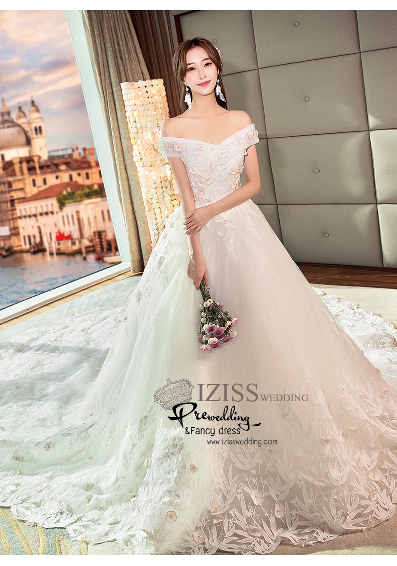 BR327 **พรีออเดอร์**ชุดแต่งงาน&ชุดเจ้าสาวแบบยาวอลังการ สีขาวเกรดพรีเมี่ยม หรูหราน่ารัก สวยโดดเด่นไม่ซ้ำใคร